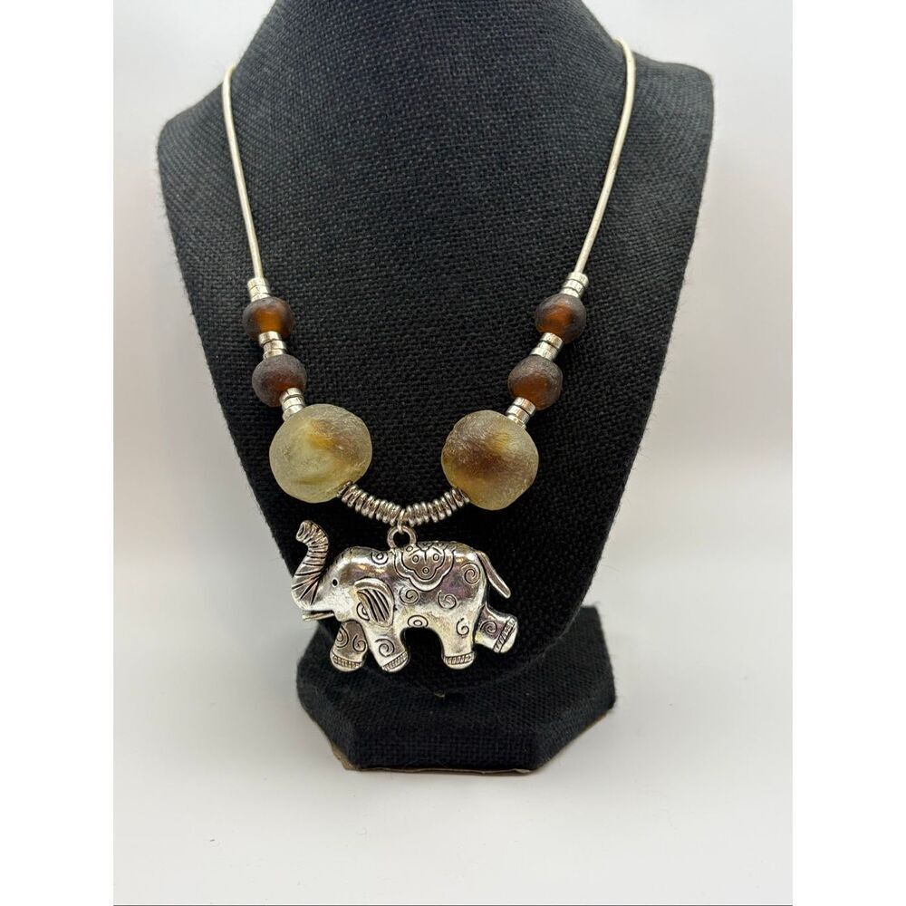 Elephant , Handmade African Brown & Silver Necklace, NEW, 26'